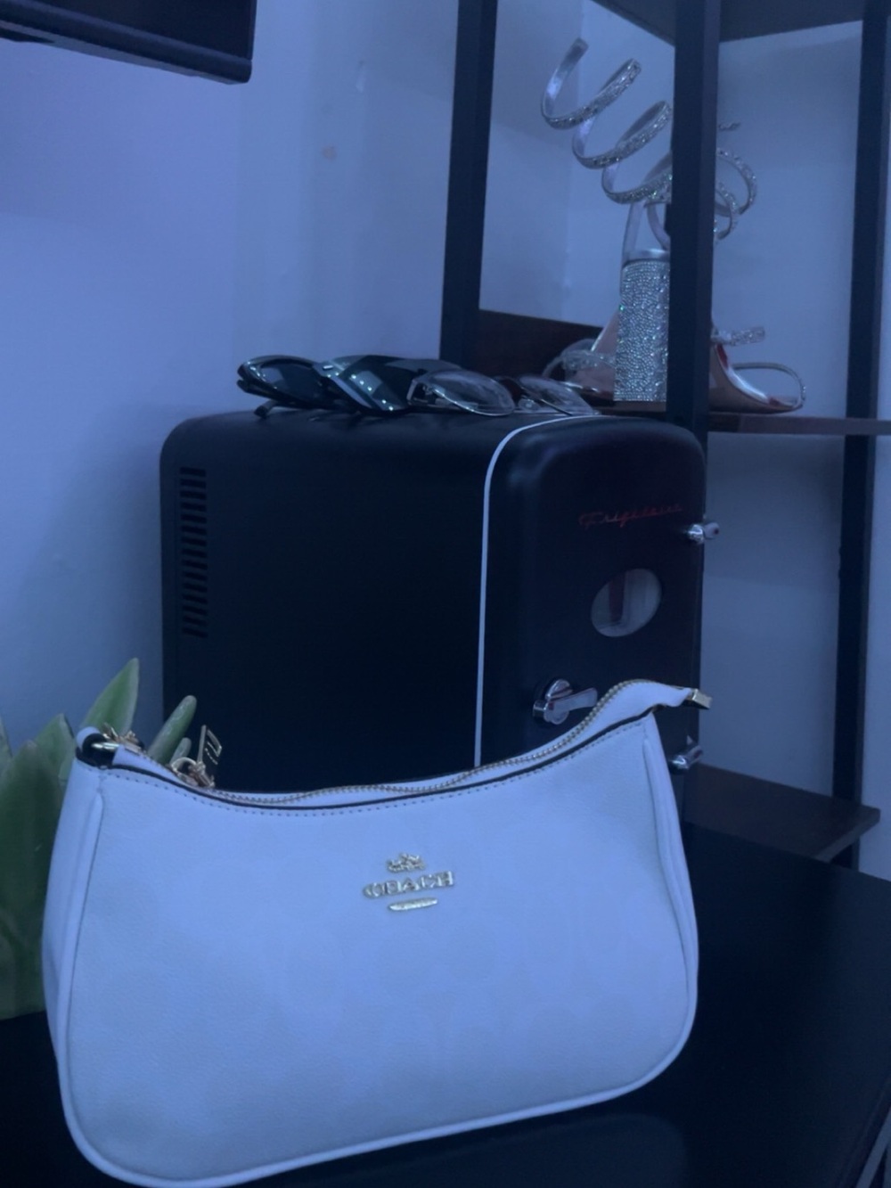 Coach Cream Leather Crescent Shoulder Bag with Gold Logo